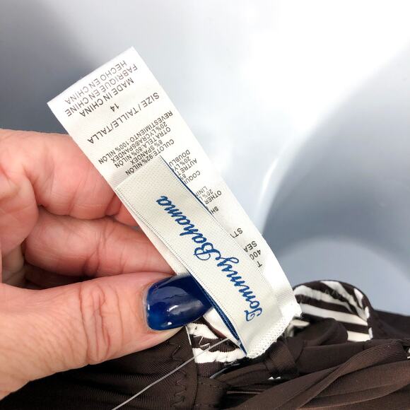 TOMMY BAHAMA Breaker Bay Reversible One-Piece Swimsuit 14 Brown Lace Back NWT - Picture 9 of 12